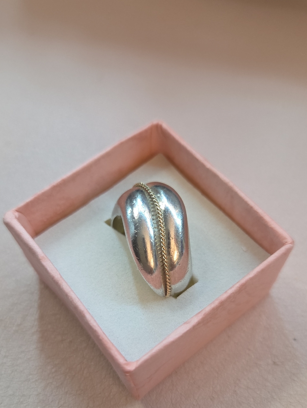 Tiffany & Co. 925 Silver & 14k Yellow Gold Vintage Shrimp Dome Ring